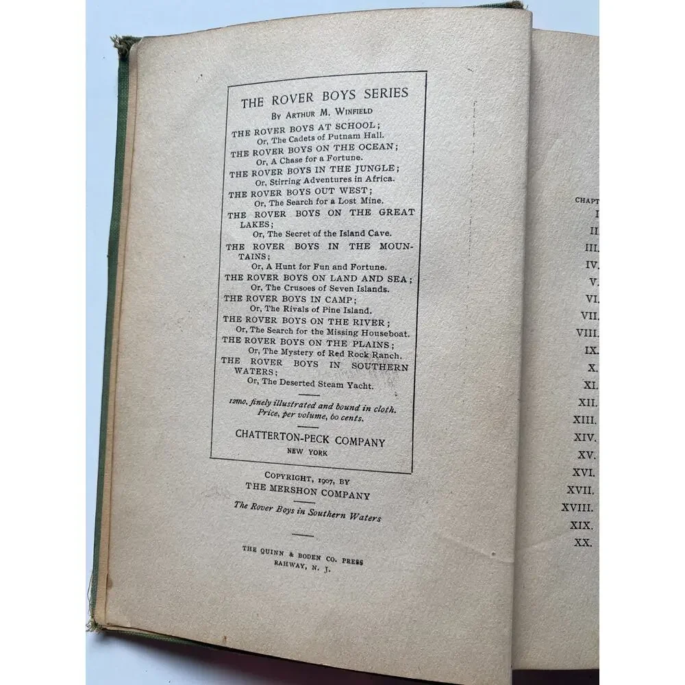 The Rover Boys In Southern Waters Arthur M. Winfield 1907 Book Chatterton-Peck